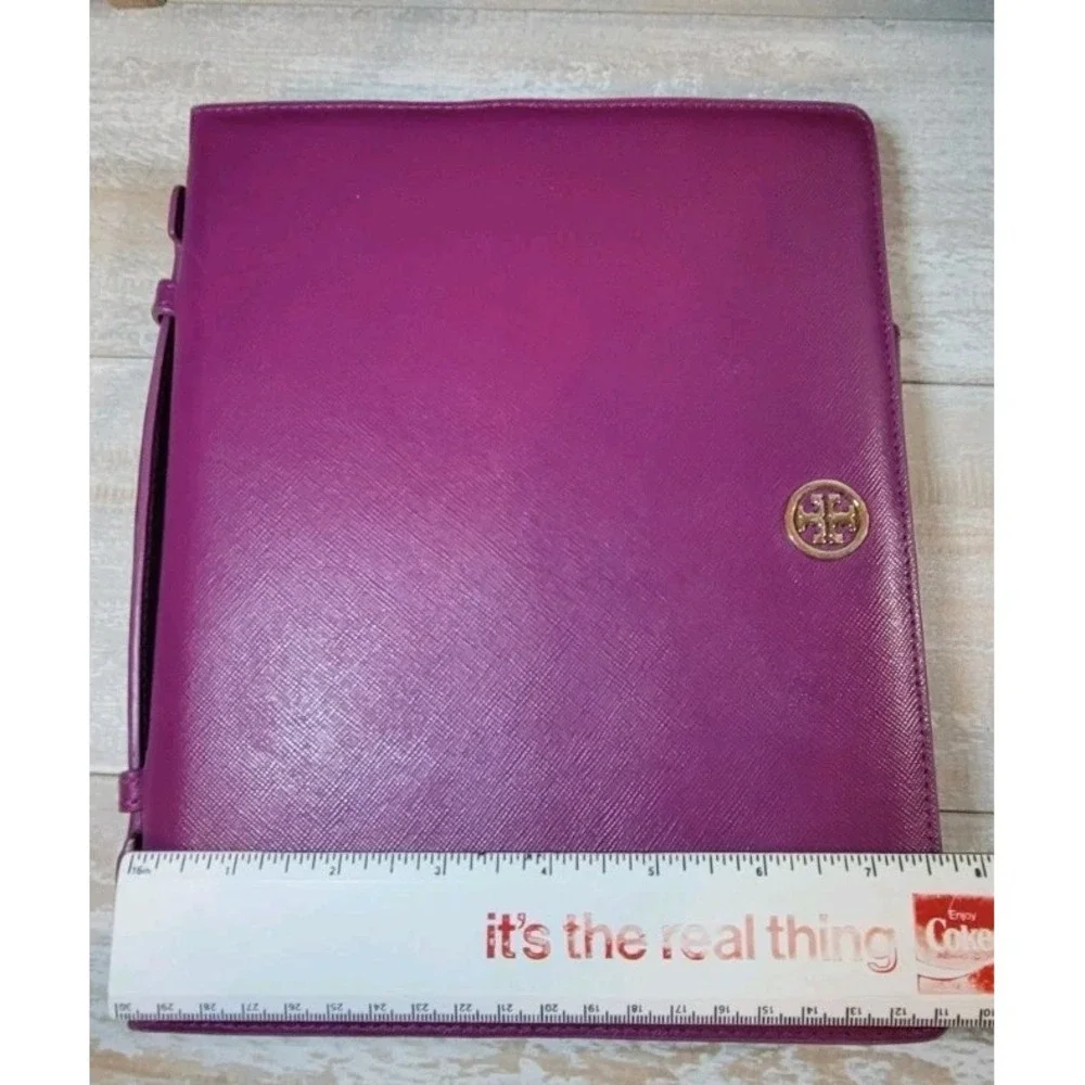 Tory Burch Leather Suede iPad Flip Folio Case Stand Protector Pink Purple
